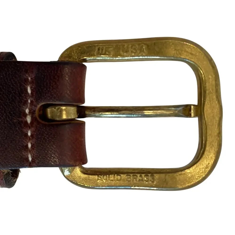 Vintage Dockers Canvas & Leather Belt, Dark Brown, Brass Buckle, 36, Unisex